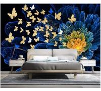Grande Tridimensional Azul Flores Mariposas 3D Papel Pintado Pared Fácil Instalación Oficina Sala Estar Sofá Dormitorio TV Fondos Decoración-250cm×170cm