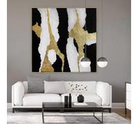 Grande œuvre d'art murale, cadre carré noir et blanc, peinture abstraite, art moderne 90x90cm(35x35in)