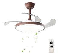 Grande Ventilador De Techo Con Luz Y Mando A Distancia Silencioso Dormitorio Retráctil LED Ceiling Fan with Light Regulable Reversibile Moderno Lampara Ventilador Smart 6 Velocidades-Wood||118cm