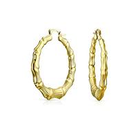 Gran Ronda De Moda Pendientesde Aro De Bambú Para La Mujer Adolescente Piercing 18K Chapado En Oro Amarillo De Alto Pulido Cierre De Pestillo De Nuevo 1,5 Pulgadas De Diámetro