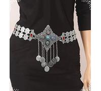 Grandes Cinturones Rhinestone para Mujeres, Cinturón de Tamaño Completo Boho Plateado con Colgante Moneda Estribeta Cadena de Cintura Redonda Azul Zirconia Accesorios de la Joyería del Cuerpo