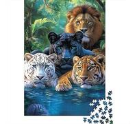 Grandes Felinos de la Jungla Puzzle de 1000 Piezas Papel para Adultos Encuentro en el Agua Relajación Familiar Decoración Regalo 52x38cm/1000pcs