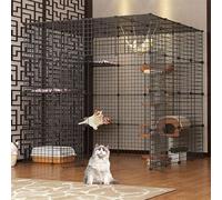 Grandes Jaula de Gatos, perreras de Gatos para Gatos Interiores, Jaula de Gatos de Metal, extraíble, Plegable, para 1-2 Gatos, hurón, Animales pequeños, Gatito, Ardilla, fácil de ensamblar el cremio