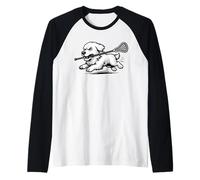 Grandes Pirineos Jugando Lacrosse Lax Player Dog Lover Camiseta Manga Raglan
