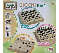 Grandi Giochi Dama Ajedrez Tria - Juegos De Madera 3 En 1, Juegos De Sociedad, Una Base para Jugar En Familia O con Amigos En Dama, Ajedrez, Tría, para Niños A Partir De 8 Años