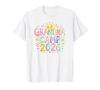 Grandma Camp 2026, Groovy Summer Campfire Flowers Fun Vibes Camiseta gráfica económica