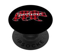 Grandmama Bear Red Buffalo Check Plaid Divertido Regalo para Abuela PopSockets PopGrip Adhesivo