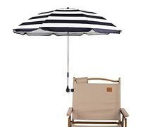 GRANDMEI Sombrilla para silla con abrazadera, 46 pulgadas UPF 50+ clip en paraguas para patio, sillas de playa, cochecitos, sillas de ruedas, carritos de golf, B-Stripe