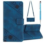 Grandoin Funda con Cuerda para Huawei Honor X7 4G, Carcasa Libro con Tapa de Cuero Piel con Ranuras de Tarjeta, Wallet Case Flip Cover con Correa Colgante Ajustable para Huawei Honor X7 4G (BLU)