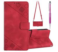 Grandoin Funda con Cuerda para Huawei Nova 5T/Honor 20, Carcasa Libro con Tapa de Cuero Piel con Ranuras de Tarjeta, Magnético Wallet Case Flip Cover con Correa Colgante Ajustable (Rosso)