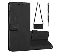 Grandoin Funda para Xiaomi Mi 11 Lite 4G / 5G / NE con Cuerda, Funda Tapa Libro Movil Carcasa PU Cuero Funda para Xiaomi Mi 11 Lite 4G/5G/NE con Correa Colgante Ajustable [Función de Soporte] (Negro)