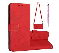 Grandoin Funda para Xiaomi Mi 11 Lite 4G / 5G / NE con Cuerda, Funda Tapa Libro Movil Carcasa PU Cuero Funda para Xiaomi Mi 11 Lite 4G/5G/NE con Correa Colgante Ajustable [Función de Soporte] (Rojo)