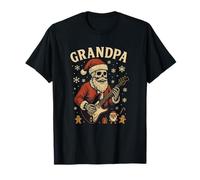 Grandpa Skeleton Santa Electric Guitar Rock Christmas Cool Camiseta