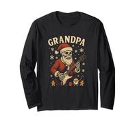 Grandpa Skeleton Santa Electric Guitar Rock Christmas Cool Manga Larga