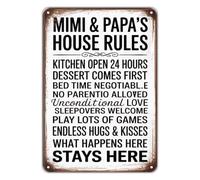 Grandparent Home Metal Wall Decor Mimi and Papas House Rules Classic Retro Tin Sign for Farmhouse Dining Room Entryway 8 X 12 inch