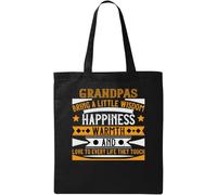 Grandpas Bring a Little Wisdom Happiness Warmth and Love Slogan - Bolsa de algodón ecológico natural, color negro, Black, Talla única