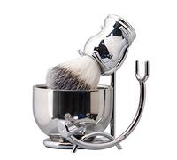 Grandslam Brocha de afeitar 3 en 1 set de afeitado para hombre, brocha de afeitar de pelo sintético puro, soporte para cepillo de afeitar y bandeja de afeitar, regalo para padre, marido, hombres