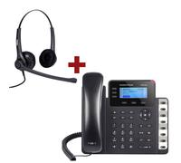 Grandstream Grandstream GXP1630 + auricular Freemate DH037UB-GY Teléfono IP 3 cuentas, puerto Gigabit para PYMES. Pack que incluye teléfono + auriculares duo