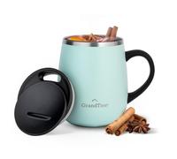 GRANDTIES Taza de café aislada con asa, tapa deslizante a prueba de salpicaduras, vaso térmico con forma de copa de vino de 16 onzas con doble pared de acero inoxidable al vacío para mantener las