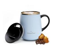 GRANDTIES Taza de café aislada con asa, tapa deslizante para termo a prueba de salpicaduras de 16 onzas, con doble pared de acero inoxidable al vacío que mantiene las bebidas calientes y frías, lago