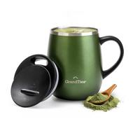 GRANDTIES Taza de café aislada con asa, tapa deslizante para termo a prueba de salpicaduras de 16 onzas, con doble pared de acero inoxidable al vacío, mantiene las bebidas calientes y frías, color