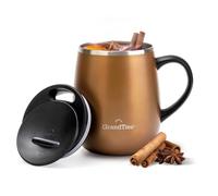 GRANDTIES Taza de café aislada con asa, tapa deslizante para termo a prueba de salpicaduras de 460 ml, con doble pared de acero inoxidable al vacío, mantiene las bebidas calientes y frías, color coñac