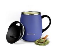 GRANDTIES Taza de café aislada con asa y tapa deslizante para evitar salpicaduras, vaso térmico con forma de copa de vino de 16 onzas con doble pared de acero inoxidable al vacío para mantener las
