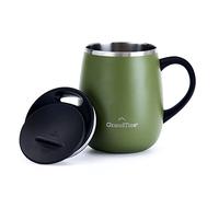 Grandties - Taza de café isotérmica con asa - Tapa deslizante para vaso de vino antisalpicaduras de 473 ml - Vaso térmico de acero inoxidable doble pared al vacío para mantener