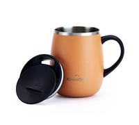 Grandties Taza de café térmica con asa, tapa deslizante, 460 ml, taza de café para llevar, doble pared, acero inoxidable, mantiene las bebidas calientes y frías, zanahoria