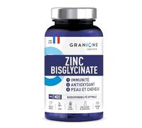 Graniones Bisglicinato de Zinc 15 mg - Fórmula de alta concentración - Inmune antioxidante, piel y cabello. Biodisponibilidad y tolerancia óptimas - 60 cápsulas vegetales - Made in France