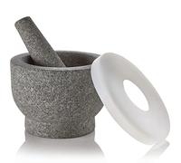 Granite Mortar and Pestle Pill Crusher Set - Easy Grip antideslizante Stone Muddler & Tazón profundo con tapa de silicona - Molinillo para píldoras, tabletas, vitaminas o como hierba molcajete para