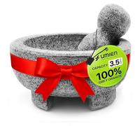Granite Mortar and Pestle Set guacamole bowl Molcajete 8 Inch - Natural Stone Grinder for Spices, Seasonings, Pastes, Pestos and Guacamole - Extra Bonus Avocado Tool Included