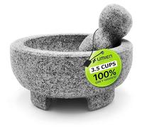 Granite Mortar and Pestle Set guacamole bowl Molcajete 8 Inch - Natural Stone Grinder for Spices, Seasonings, Pastes, Pestos and Guacamole - Extra Bonus Avocado Tool Included