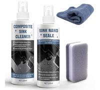 Granite Sink Cleaner 250ml, Impregnación para Fregaderos de Granito 200ml, Limpiador Encimeras Piedra Natural, con 1 Esponjas y 1 Paño de Microfibra, Limpieza y Mantenimiento de Diversos Fregaderos