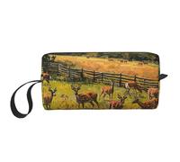 Granja Con Impresión De Ciervos Bolsa De Maquillaje Para Mujeres Niñas,Bolsa De Viaje Cosméticos Almacenamiento Bolsa De Inodoro De Viaje, Blanco, Talla Única, Blanco 1, One size