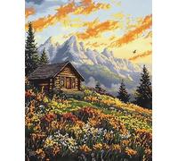 granja de campo Punto de Cruz Kit Completo Bordado,cabaña en la ladera,11CT Lienzo preimpreso DIY Kits De Punto De Cruz Kit De Costura Para Adultos Principiantes,16x20in