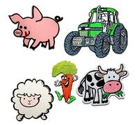 Granja Juego Set 5 Piezas Animales - Parches Termoadhesivos Bordados Aplique Para Ropa