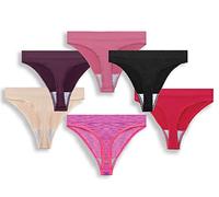 GRANKEE Thongs for Women Seamless-High Waisted Thong Underwear Comfortable Quality No Show Panties Multipack(Black/Skin/Rose Red/Dark Raspberry/Lady Pink/Space Dye Fuchsia 6 Pack S)