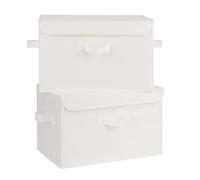 GRANNY SAYS Cajas Almacenaje con Tapa, Paquete de 2 Cajas Almacenaje Ropa para Estantes, Cajas de Tela Almacenaje Ropa Armario, Cajas Organizadoras con Tapa Decorativas, Blanco