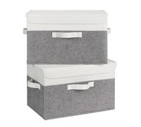 GRANNY SAYS Cajas Almacenaje con Tapa, Paquete de 2 Cajas Organizadoras Ropa para Estantes, Cajas de Tela Almacenaje Ropa Armario, Cajas Organizadoras con Tapa, Cajas Almacenaje Decorativas, Gris