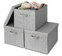 GRANNY SAYS Cajas de almacenamiento con tapa, juego de 3 cajas de tela con tapa, caja gris organizadores para ropa, contenedores de tela, cajas grandes de tela para armario