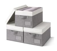 GRANNY SAYS Cajas de Tela para Almacenaje de Ropa - Pack de 3 Con Tapa, Blanco y Gris - Para Armario