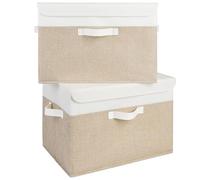 GRANNY SAYS Cajas Organizadoras con Tapa, Paquete de 2 Cajas de Almacenamiento para Estantes, Cajas de Tela Almacenaje Ropa Armario, Cajas Almacenaje con Tapa, Cajas Almacenaje Decorativas, Caqui