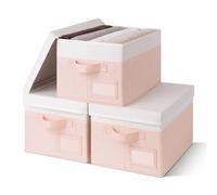 GRANNY SAYS Cajas Tela Almacenaje, Pack de 3 Cajas Almacenaje Ropa, Cajas de Tela Almacenaje Ropa Armario, Cajas Almacenaje Carton, Cajas Organizadoras Ropa, Cajas Almacenaje con Tapa, Blanco Rosa