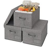 GRANNY SAYS Cajas Tela Almacenaje, Pack de 3 Cajas Almacenaje Ropa, Cajas de Tela Almacenaje Ropa Armario, Cajas Almacenaje Carton, Cajas Organizadoras Ropa, Cajas Almacenaje con Tapa, Gris Oscuro