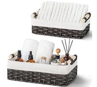 GRANNY SAYS Cestas de Mimbre, Juego de 2 Cestas de Almacenaje Decorativas para Estanterías, Cestas para Papel Higiénico, Cestas de Almacenaje Tejidas en Marrón con Asas de Madera