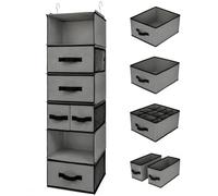 GRANNY SAYS Organizador colgante de armario con 6 estantes, organizadores de armario y almacenamiento con 5 cajones, 6 bolsillos laterales, organizador colgante para armario, ropa de bebé, color gris