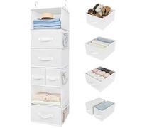 GRANNY SAYS Organizador y almacenamiento de armario colgante, 6 estantes para organizar ropa con cajones, 6 bolsillos laterales, estantes colgantes para sujetadores, calcetines, blanco, paquete de 1