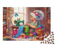 Granny Sewing Tea Break Puzzle 1000 Piezas Imposible, Descanso Costura, Piezas encajables, Cartón Reciclado, para puzzlers avanzados, Regalo Creativo, 52x38 cm