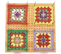 Granny Square - Tensor cuadrado de 29 x 29 cm con 20 pasadores de acero inoxidable, tabla de bloqueo de ganchillo de bambú con soporte ajustable, accesorios de ganchillo, tabla de bloqueo superestable